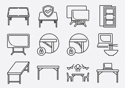 Folding table lineal icon set Stock Illustration