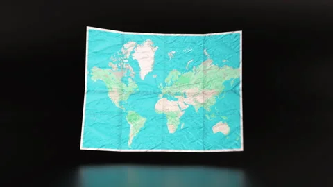 Folding world map animation. World map unfolding and folding back. Stock Footage 308172230