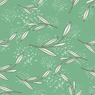 Foliage abstract seamless pattern with grey random outline leaf branches prin Stock Illustration