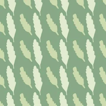 Foliage abstract silhouettes seamless pattern. Pastel light green background  Illustrazione stock