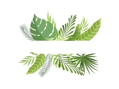 Foliage Border with Space for Your Text, Exotic Tropical Leaves, Banner, Poster Stock Illustration