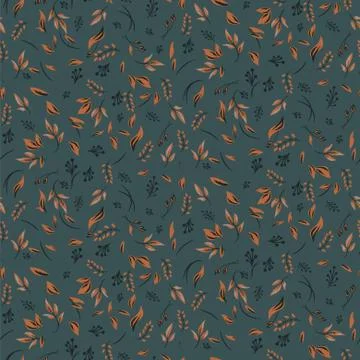 Foliage fall seamless pattern with plants and leaves. Vector green and blue dark Stock Illustration
