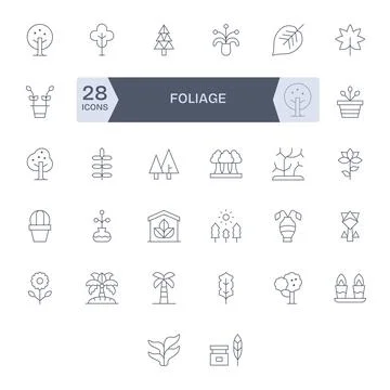 Foliage featuring 32 64x64 Vector Icons in Thin Line Design Stock Illustration