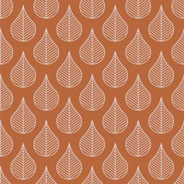 Foliage line leaves seamless pattern. Vector brown repeat background. Stock Illustration