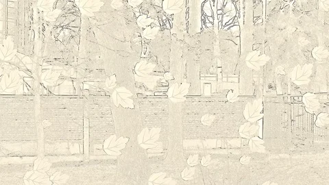 Foliage In Movement With Falling Near Wall At Beige Sketch Art Stock Footage 91360314