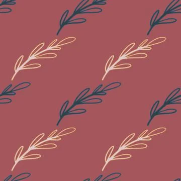 Foliage nature seamless pattern with blue and white branches elements. Maroon Stock Illustration
