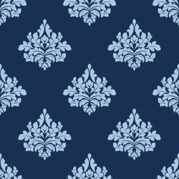 Foliage seamless pattern with blue damask elements 스톡 일러스트