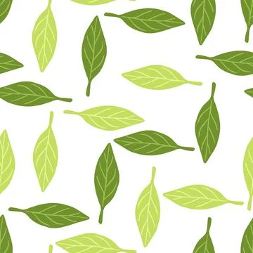 Foliage seamless pattern with green random leaf abstract ornament. Isolated g Stock Illustration