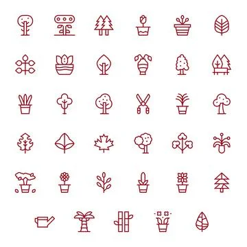 Foliage Vector Graphics featuring 35 Regular Line Grid Fitted 64x64 Designs Illustrazione stock