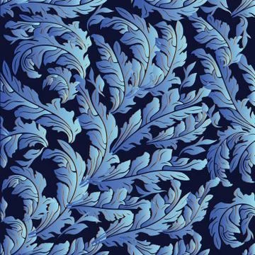 Foliate Baroque vector seamless pattern. Black leafy damask back Stock Illustration