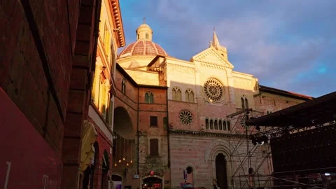 Foligno main square historic architecture, scenic city view in Umbria Italy Stock Footage 327678347