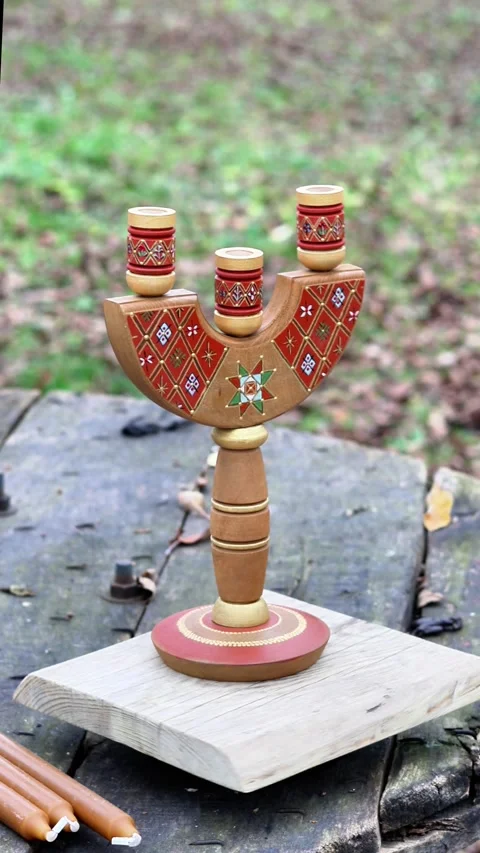 Folk Art Candlestick Holder Stock Footage 322765597