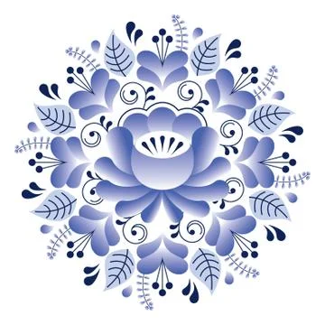 Folk art floral pattern, Russian design inspired by Gzhel ceramics style 스톡 일러스트