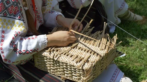 Folk Artisan Making A Basket Stock Footage 92925391