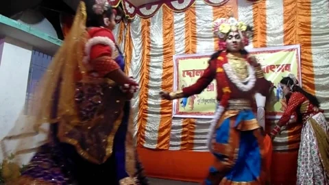 Folk Artists Dance Performing As Shiv Parvati Krishna On Indian Festival Stock-Footage 170102942