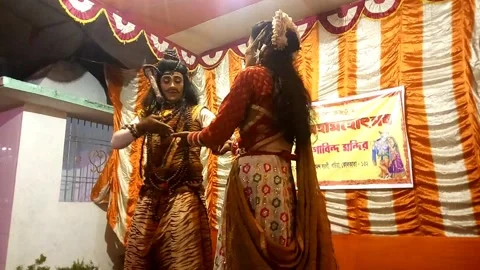Folk Artists Dance Performing As Shiv Parvati On Indian Festival Stock Footage 170806804