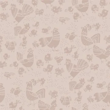 Folk chicken Easter silhouette seamless pattern Stockillustratie