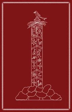 Folk design bird on pillar Stock Illustration