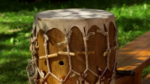 Folk Drums with Leather Membrane Stock Footage 257973504