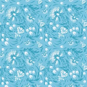 Folk floral abstract seamless pattern fantasy flowers Stock Illustration