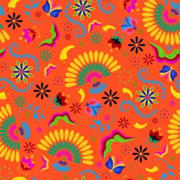 Folk floral pattern design for Hispanic Heritage month, Cinco de Mayo Illustrazione stock