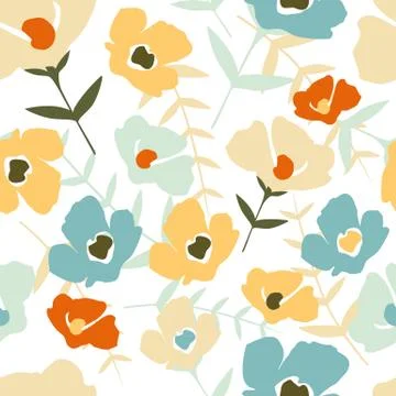 Folk floral seamless pattern on white background. Modern abstract little flow Illustrazione stock