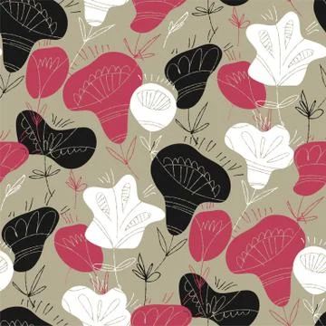 Folk flowers hand drawn vector seamless pattern Illustrazione stock