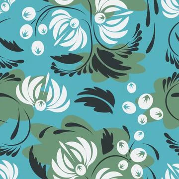 Folk flowers pattern Floral surface design Seamless pattern Stock Illustration