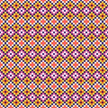 Folk geometric seamless pattern pixel art and rhomb bead shapes texture. Stock Illustration