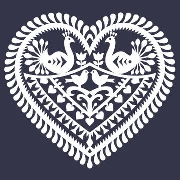 Folk heart pattern for Valentine's Day - Wycinanki Stock Illustration