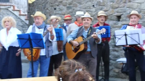 Folk Music Group Performing at Villa di Baggio, Tuscany, Italy (14 Apr 2016) Stock Footage 343477958