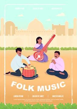 Folk music poster flat vector template Illustrazione stock
