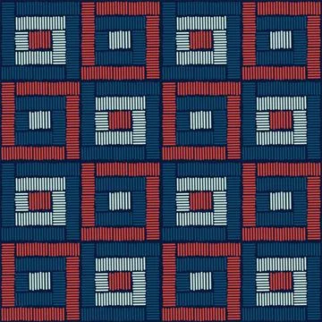 Folk pattern in the stitch technique, the square is embroidered with red and Stock Illustration