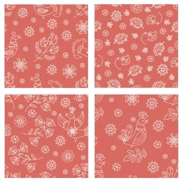 FOLK RED SET Holiday Seamless Pattern Set Ethnic Decorative  Stock Illustration