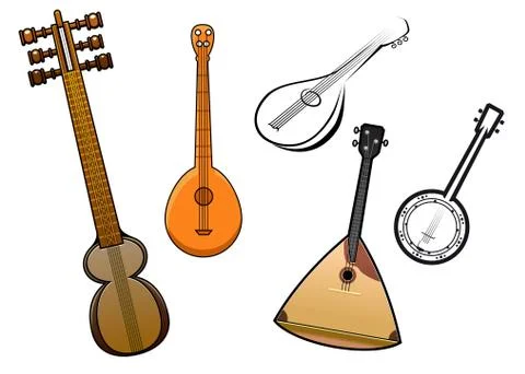 Folk stringed musical instruments design elements Stock Illustration