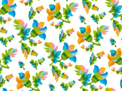 Folk style floral seamless pattern. Illustrazione stock