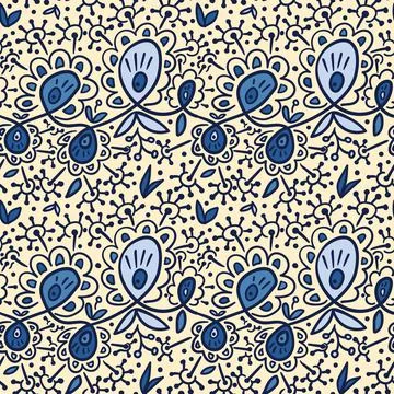 A folk style flourish seamless vector pattern イラスト素材
