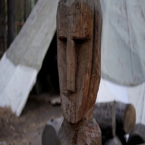 Folk wooden statue Stock Footage 69487570