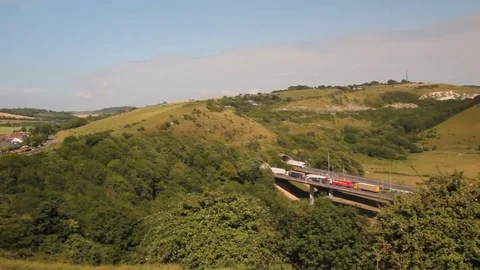 Folkestone Downs panning with road tunnel, Kent, England Stock Footage 70865254
