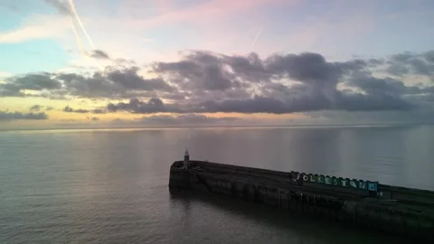 Folkestone Lighthouse at Dawn Stock Footage 263207411