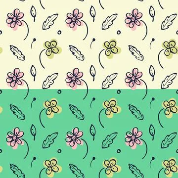 Folklore floral seamless pattern. Hand drawn doodle simple graphic flower Stock-Illustration