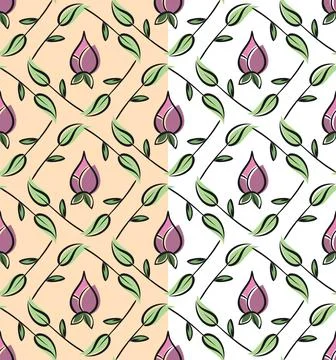 Folklore floral squared seamless pattern. Hand drawn decorative ink brush line Stock Illustration