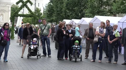 Folklore group of guys with musical instruments play for audience. 4K Stock Footage 56542594
