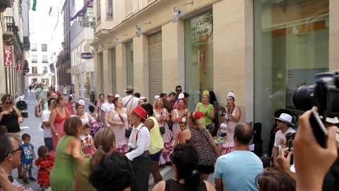 Folklore at the Malaga party. August 2016 Malaga, Andalusia - Spain Video stock 83458696