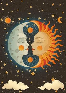 Folklore Starry  Sun &amp; Moon A4 Stock Illustration