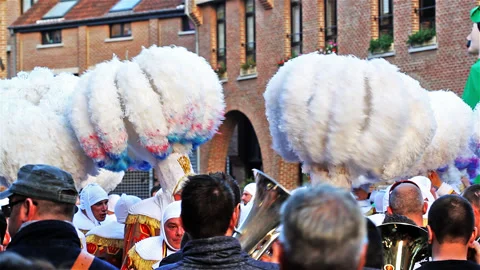 Folkloric giants procession at Mouscron carnival : the Gilles Stock Footage 90377823