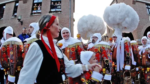 Folkloric giants procession at Mouscron carnival : the Gilles Stock Footage 90378780