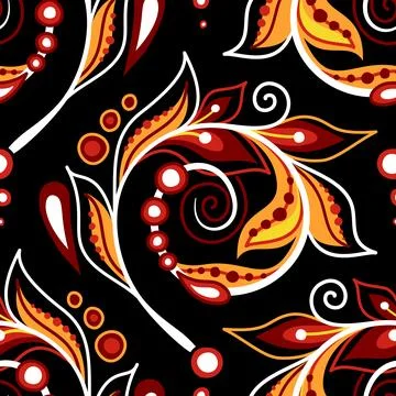 Folkloric Seamless Pattern with   Indian Paisley Swirl, Nature Inspired Des.. Stock Illustration
