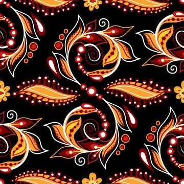 Folkloric Seamless Pattern with   Indian Paisley Swirl, Nature Inspired Des.. Illustrazione stock