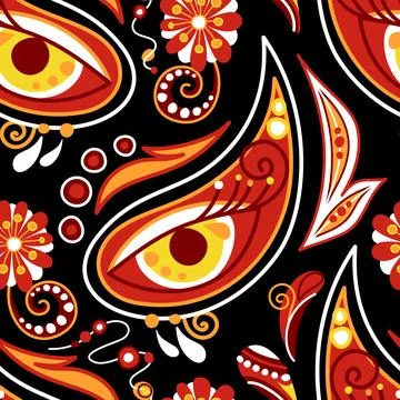 Folkloric Seamless Pattern with   Mystical Eye on Indian Cucumber, Nature I.. Stock Illustration